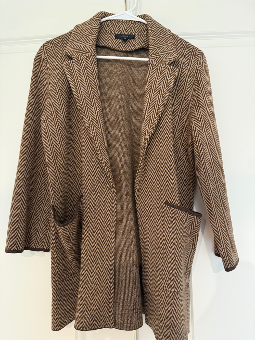 NWOT J. Crew Tan and Brown Herringbone Coatigan